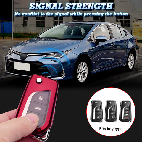 Red TPU Shockproof Flip Key Fob Case For Toyota Auris Corolla Yaris 2/3/4 Button