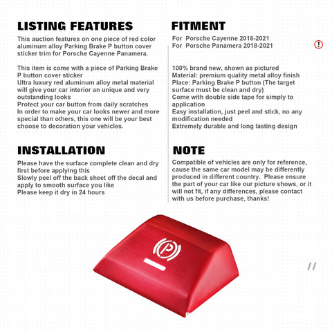 Car Interior Parking Brake P Button Switch Knob,Handbrake Button Frame Decoration Cover Sticker Compatible with Porsche Cayenne Panamera 2018-2021 (Red)
