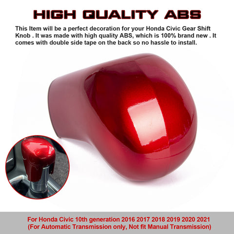 Glossy Red Inner Gear Shift Knob Cover Trim For Honda Civic 10th Gen 2016-2021