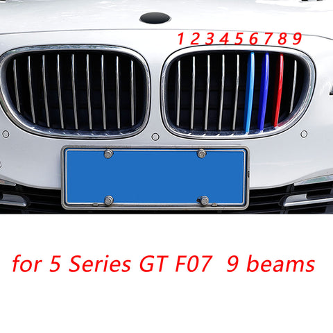 3pcs M-Colored Sporty Grille Kidney Insert Trims for BMW 5 Series GT F07 2009-2017 (9 beam bars)