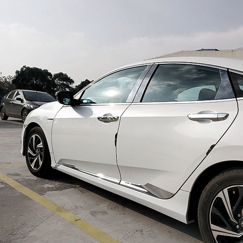 4x Chrome Stainless Steel Car Body Door Side Molding Trim Cover for Honda Civic 4 Door 2016-2018