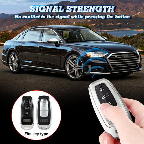 Xotic Tech Silver TPU Key Fob Shell Full Cover Case w/ Red Keychain, Compatible with Audi A6 C6 C5 A3 A4 B6 B7 B9 B8 A5 A2 Q5L Q3 A1 S3 A4L Q7 A5 A7 A8 Q5 R8 TT S5 S6 S7 S8 Smart Keyless Entry Key