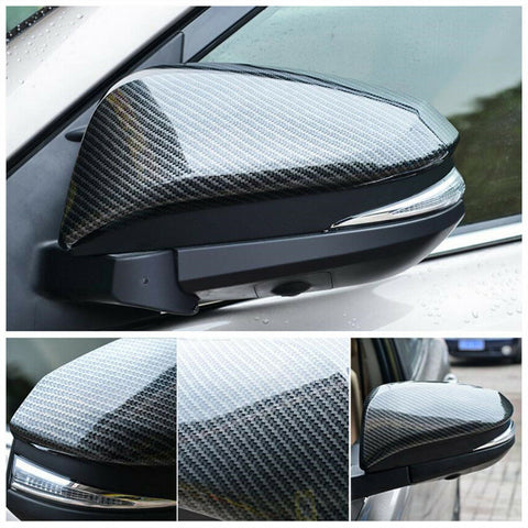 2pcs Carbon Fiber Style Side Mirror Cover Trim Direct Add-on Cap for Toyota RAV4 2016-2018