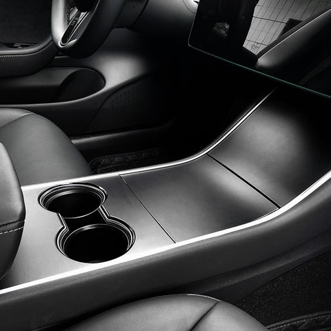 3pcs for Tesla Model 3 Center Console Wrap Sticker, Armrest Cup Holder Box Panel Trim, Protective Film Anti-Scratch Decal, Black Color Carbon Fiber Pattern / Matte Black / Matte White / Brushed Silver