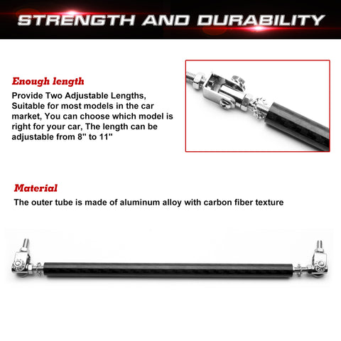 Strut Rod Carbon Pattern 8"-11" Front Bumper Diffuser Tie Bar For Subaru WRX STI
