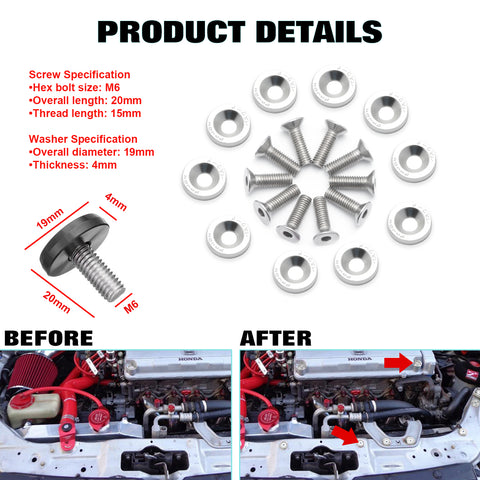 20Pcs CNC Billet Aluminum Engine Bolt Bay Screw Washer Dress Up Kit (Silver)