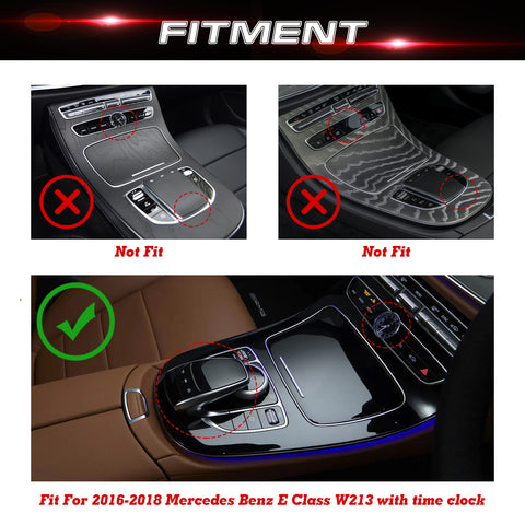 Center Console Gear Shift Panel Frame Cover Trim, Carbon Fiber Pattern, Compatible with Mercedes Benz E Class W213 2016-2018 (With Clock)