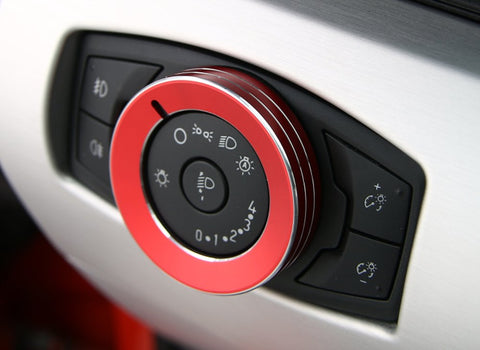 1x Red Aluminum Headlight Fog Light Switch Knob Cover Button Ring Trim for Ford Mustang F-150 Raptor 2015-up