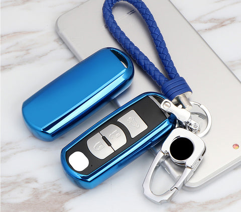 TPU Key Fob Cover Case Key Protective Shell for Mazda 2 3 5 6 8 CX3 CX5 CX7 CX9 MX5 Smart Remote Key 2/3/4-Button, Blue