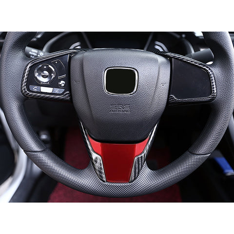 Carbon Fiber Look Steering Wheel +Lip Panel Cover Trims For Civic 10th Gen 16+