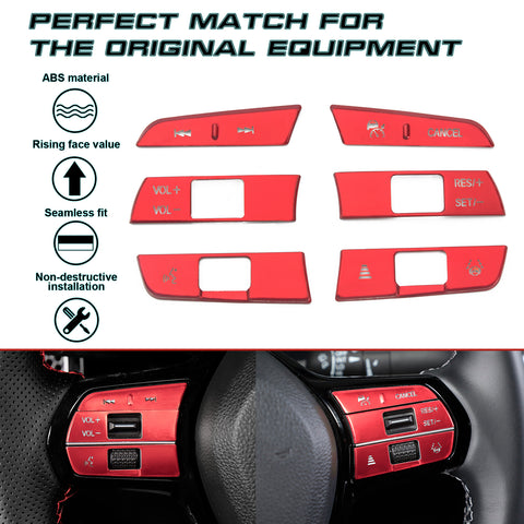 6x Red JDM Sporty Steering Wheel Button Cover Trim For Honda Civic 11th Gen 2022