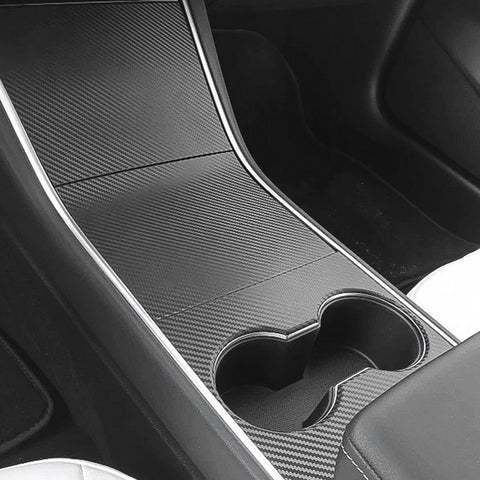 3pcs for Tesla Model 3 Center Console Wrap Sticker, Armrest Cup Holder Box Panel Trim, Protective Film Anti-Scratch Decal, Black Color Carbon Fiber Pattern / Matte Black / Matte White / Brushed Silver