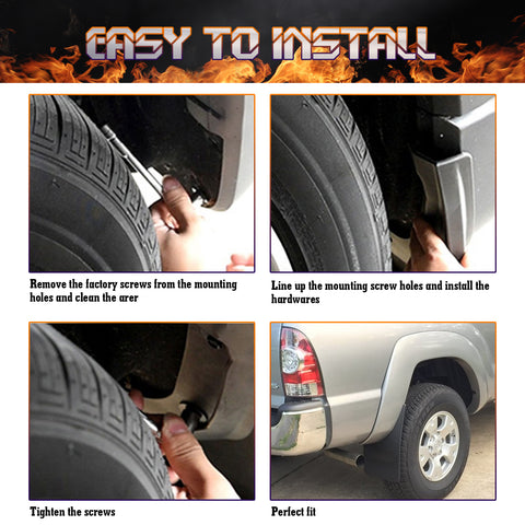 4PCS Front & Rear Mud Flap Splash Guards Fender Flare Mudguard Dirt Slush Trap Protector w/Hardware Accessories Full Set Compatible with Toyota Tacoma 2005-2015