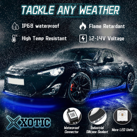 RGB LED Underglow Light, Multi Color Music Sound Active Function Bluetooth Underbody Neon Accent LED Strip Lights Kit, w/ APP Control Wireless Remote, 60x90cm 4pcs