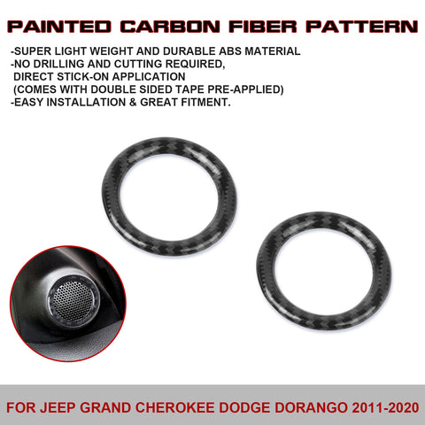 Carbon Fiber Style Door Stereo Speaker Ring Cover Trim Jeep Grand Cherokee 11-20