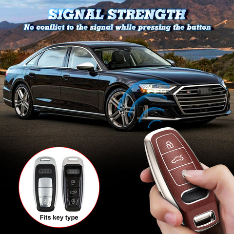 Brown TPU Leather Anti-dust Full Seal Remote Key Fob Cover For Audi A6L A7 A8 Q7