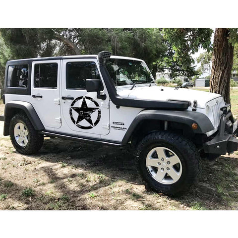 For Jeep Front Hood Sticker - Black/ White/ Yellow Army Military Star Vinyl Graphic Decal for Car Body Trunk Side Fender Door Bumper