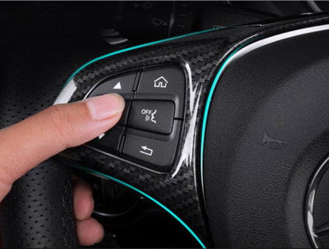 Xotic Tech Carbon Fiber Pattern/ Silver Chrome Steering Wheel Panel Cover Sticker for Mercedes Benz C E GLC 2014- 2017