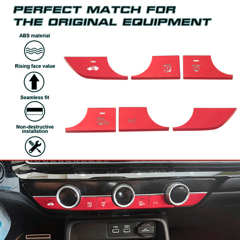 6pcs Red Inner Center Console AC Switch Cover Trim For Honda Civic 11th Gen 2022