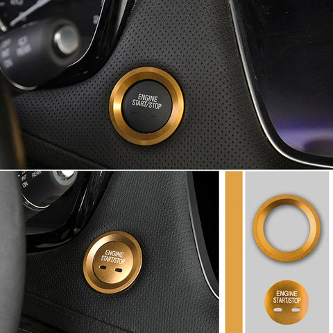 Blue/ Gold/ Red/ Silver Keyless Engine Start Stop Button Cap with Surrounding Trim Ring for Chevy VW Cadillac GMC