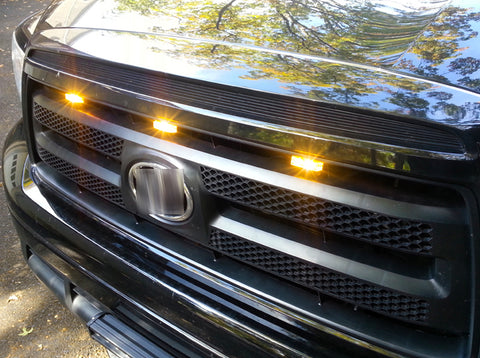 3x Smoked Lens Amber LED Front Center Grille Marker Running Light Package For Toyota Tundra 2014-2021 (With Wiring,Hardware)