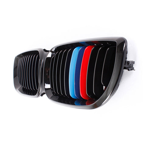 TRI Color M Sporty Grille Insert Trim Exact Fit Kidney Grill Stripe Clip for BMW 3 series E46 LCI Sedan 2002-2004 (11 beam bars)
