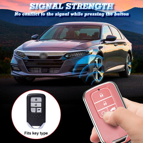Pink Soft TPU Leather Full Protect Key Fob Cover Case For Honda Civic 2014-2017