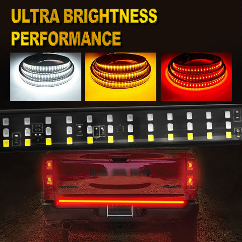 60" 5-Functions Triple Rows LED Tailgate Strip Light Bar - Sequential Turn Signal/Brake Light Strip/Running/Reverse/Double Flash for Trucks Trailer Pickup etc, No Drill Install