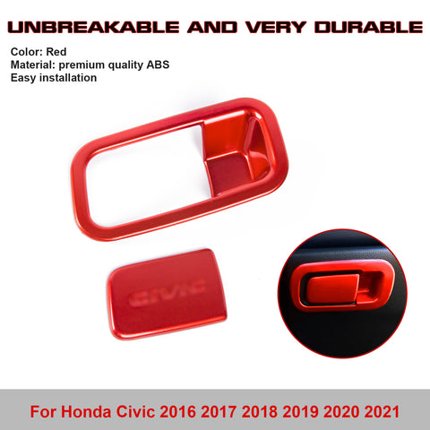 Red Sporty Storage Box Handle Overlay Molding Cover For Honda Civic 10th Gen 2016-2021