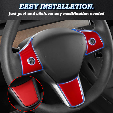 Red Steering Wheel Molding Cover Trim For Tesla Model 3 2017-2023 & Model Y 2020-up