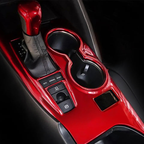 ABS Carbon Fiber / Red / Blue / Wood Gear Shift Frame Console Panel Trims Cover Cup Holder Decor Decal for Toyota Camry 2018-2024