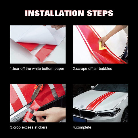 3X White KK Vinyl Front Hood Bumper Fender Trunk Stripe Sticker Decal For Car