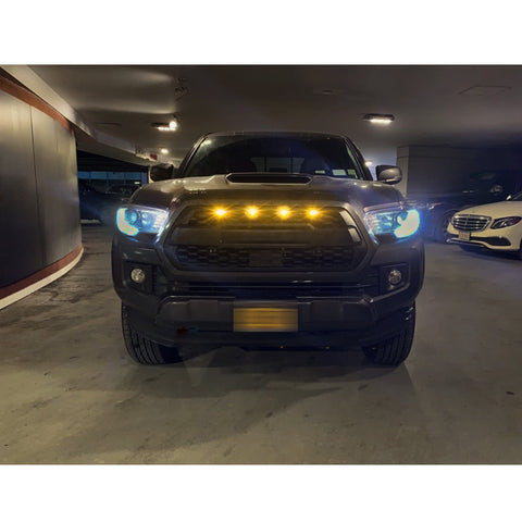 4pcs Smoked Lens Front Grille Amber LED Light Kit for Toyota Tacoma w/TRD Pro Grille 2016-2021 or RAV4 2019-2021