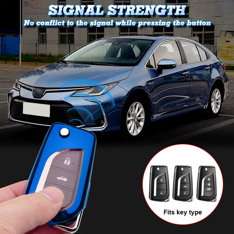 Blue TPU Shockproof Flip Key Fob Case For Toyota Auris Corolla Yaris 2/3/4 Button