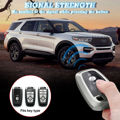Xotic Tech Silver TPU Key Fob Shell Full Cover Case w/ Red Keychain, Compatible with Ford Mustang, F-150, F-250, F-350, Explorer or Lincoln MKZ Smart Keyless Entry Key