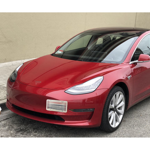 Set Black Front Bumper Tow Hook License Plate Mount Bracket Relocator Kit for Tesla Model 3 2017-up - No Drill