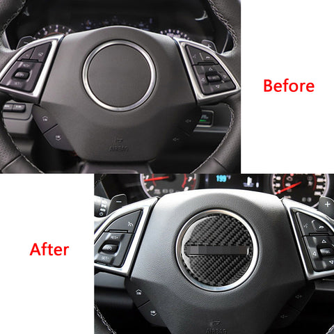 Carbon Fiber Steering Wheel Center Logo Cover Trim Decoration Sticker for Chevrolet Camaro 2016-2024
