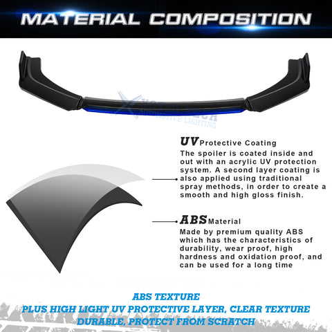 Xotic Tech Front Bumper Lip Chin Spoiler Splitter Diffuser Protector Guard Body Kit Compatible with Honda Accord Civic, Volkswagen MK5 MK6 MK7,Kia Optima,Mitsubishi Lancer, Black w/Blue 4pcs