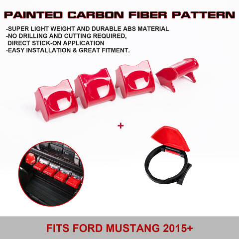 Keyless Engine Start Stop Push Button Surrounding Ring Cover & Center Console Control Button Decor Trim, Compatible with Ford Mustang 2015-2022 (Red)