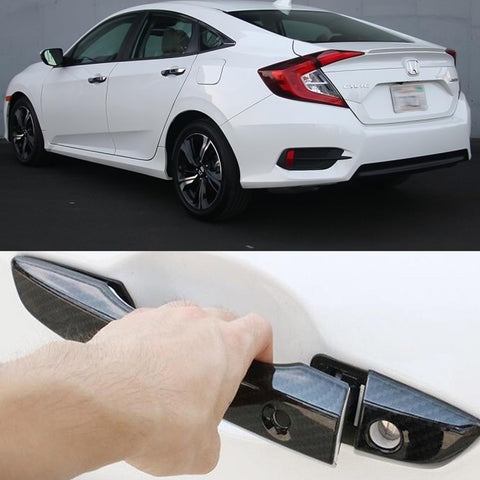 Sporty Carbon Fiber Style / Styling ABS Chrome Car Door Exterior Handle Cover Trim Guard for Honda Civic 2016-2019