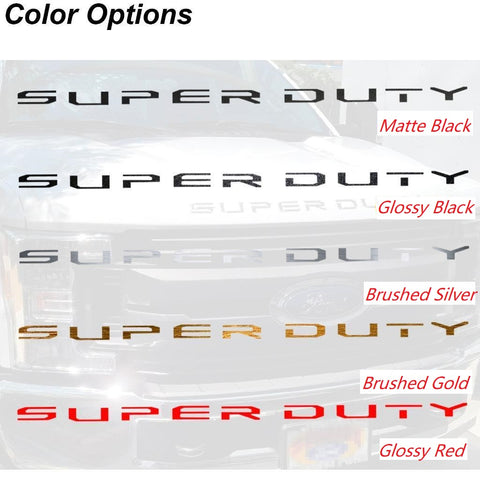 Brushed Gold \ Brushed Silver \ Matte Black \ Glossy Black \ Glossy Red Thin Vinyl Super Duty Letters Decal Stickers For Ford F-250 F-350 F-450 F-550 2008-2016 Front Grille Hood