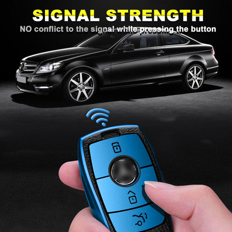 Soft TPU Leather Full Protection Smart Remote Key Fob Cover Case Holder Compatible with Mercedes E S Class 3 Button,Blue