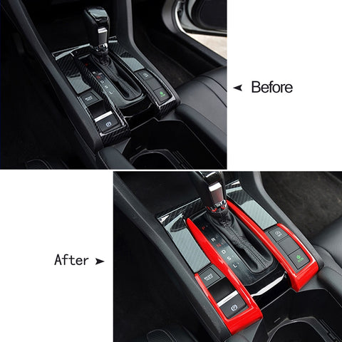 Red Interior Gear Shift Box Frame Cover Trim Transmission Decoration Stickers for Honda Civic 10th Gen 2016 2017 2018 2019 2020