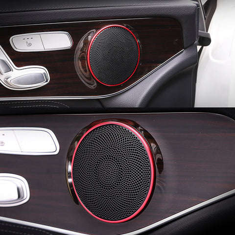 4pcs Blue/ Red Aluminum Car Door Audio Speaker Ring Cover Trim Decal for Mercedes Benz W205 C-Class GLC Class GLC200L 2015+