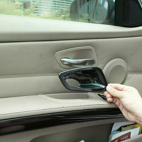 4pcs Carbon Fiber Style Car Inner Door Handle Bowl Frame Cover Trim for BMW 3 Series E90 Sedan 2005-2012