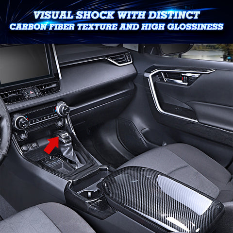 Gear Shift Knob Cover Trim Compatible with Toyata RAV4 XA50 2019-2024, Carbon Fiber Pattern