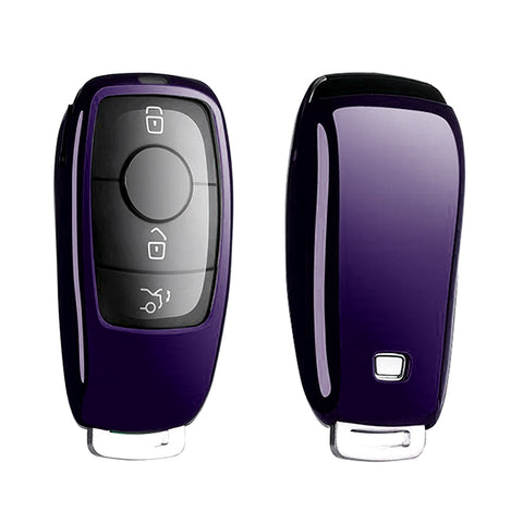 Purple Soft TPU Full Protect Smart w/Button Key Fob Cover For Mercedes-Benz AMG