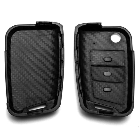 Matte Carbon Fiber Finish Full Sealed Key Fob Shell Case Protective Hard Cover for Volkswagen Golf MK7/GTI/R/Rabbit Passat Tiguan Skoda Octavia 3-button Folding Key