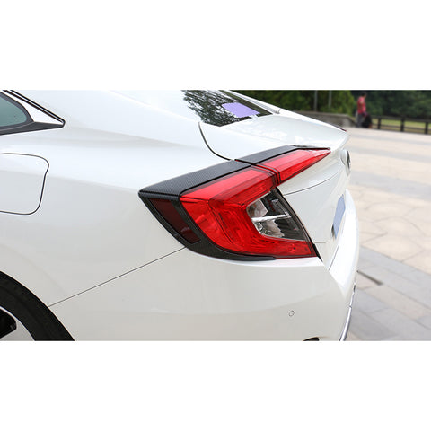 4x Sporty Racing Carbon Fiber Style / Styling ABS Chrome Rear Light Cover Trim for Honda Civic 2016-2019 Sedan Only