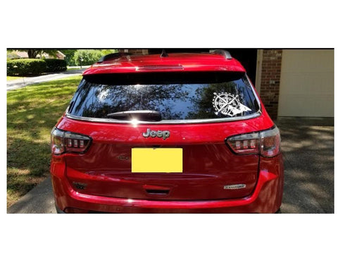 Car Home Decor - Compass Rose with Mountains Vinyl Decal Sticker for Car Trunk Door Window Hood, Shop Window, White